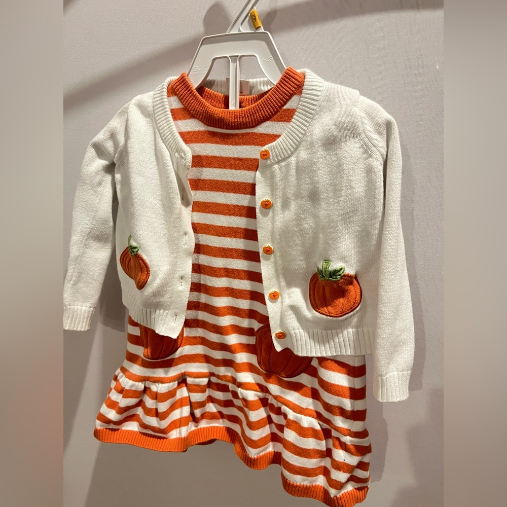 Gymboree Little Pumpkin sweater dress with coordinating cardigan set